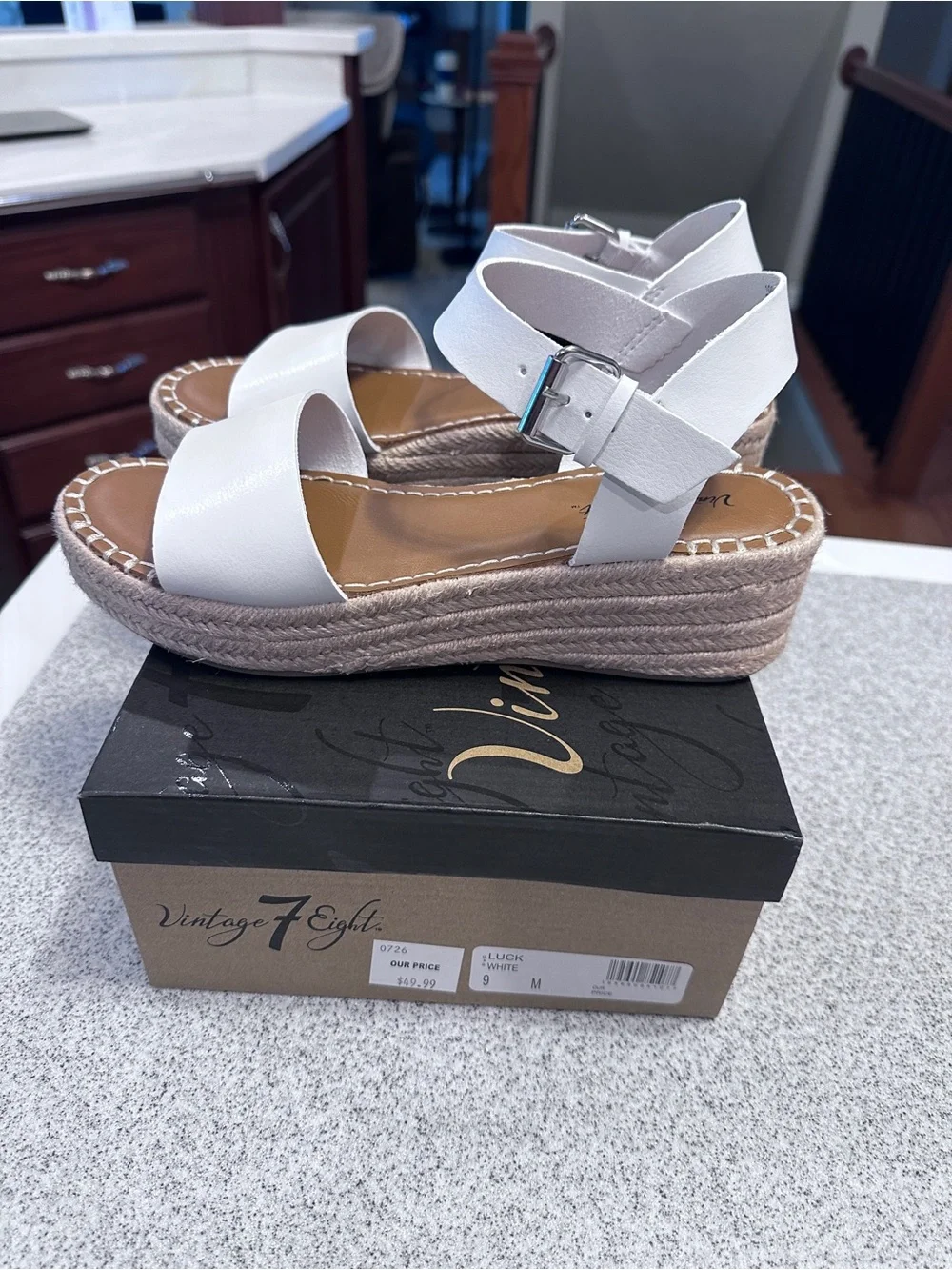 Vintage 7 eight White Espadrille Platform Sandals - wore once